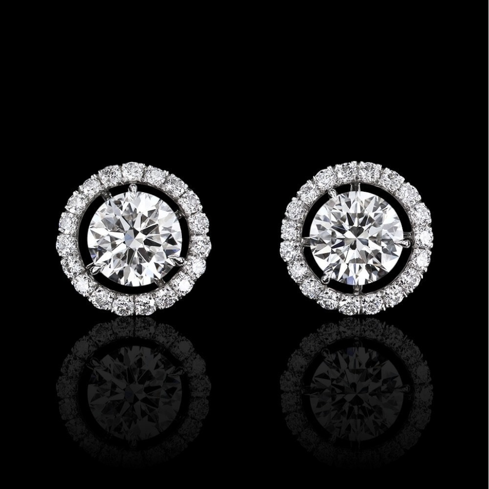 Moissanite 1.0ct Halo Pave' Stud Earrings 925 Sterling Silver D Color Certified - Picture 3 of 8